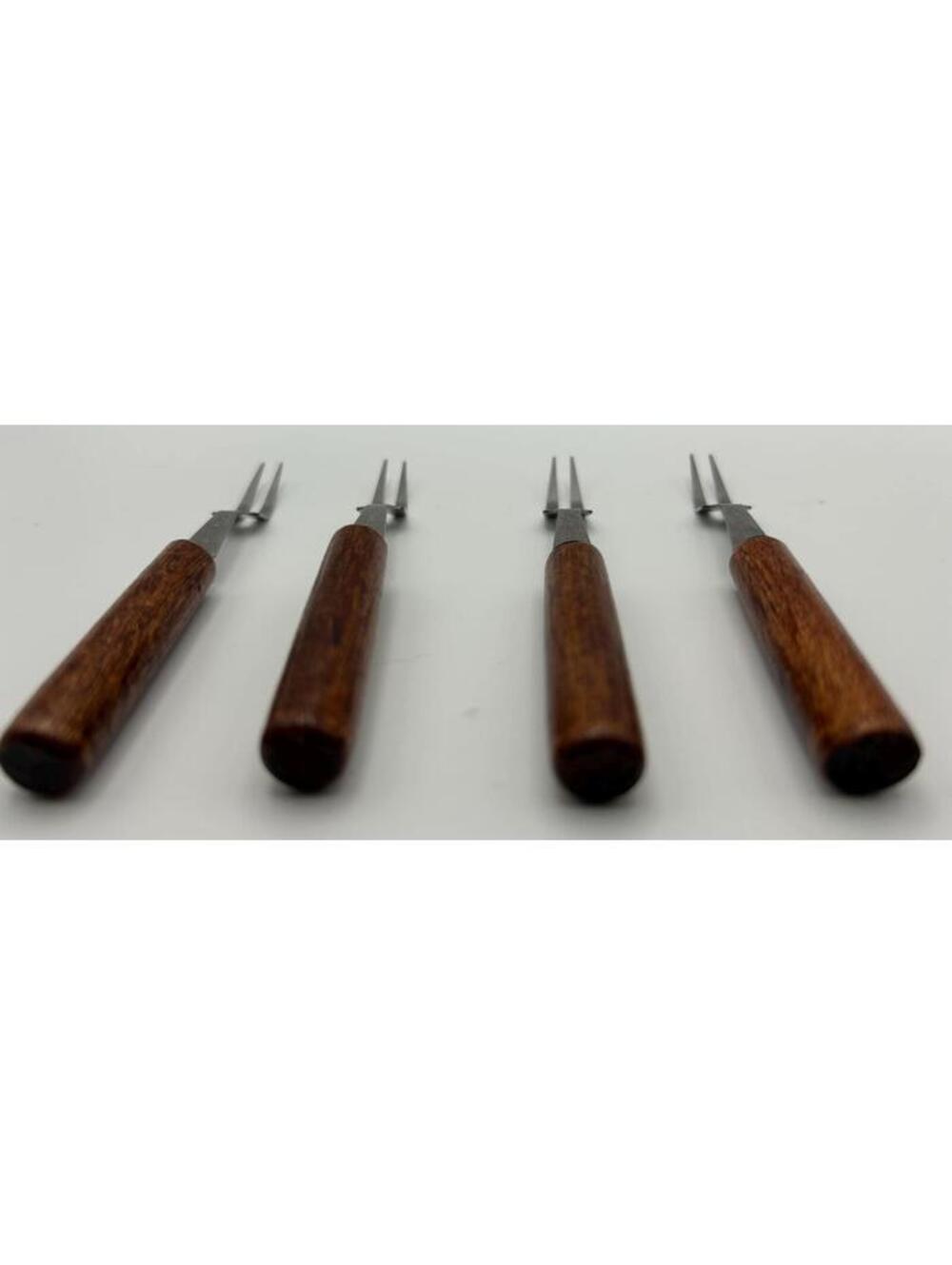 MCM cocktail forks with stainless steel tines and wood handle. Set of five. - Picture 1 of 5